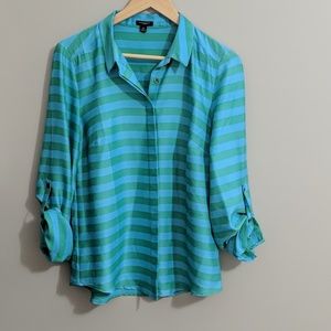 Ann Taylor Blue Green Striped Camp Shirt